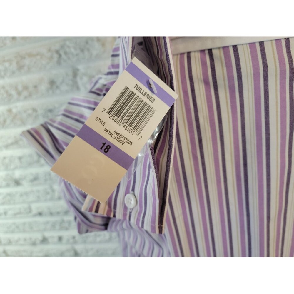 Style & Co 18 Plus Size Shirt Purple Striped Cotton Blend Button Up STR215E - Picture 8 of 9